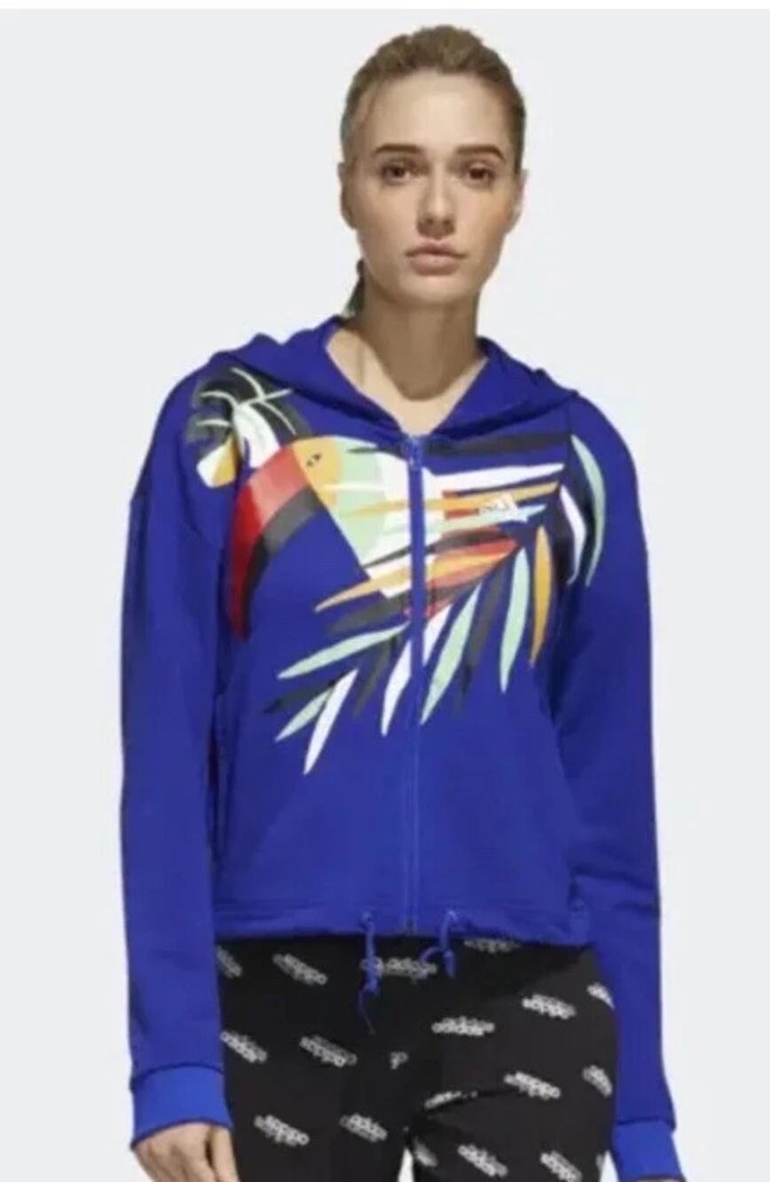 Adidas x FARM Rio Toucan Cropped Full-Zip Hoodie Royal Blue Women's Medium